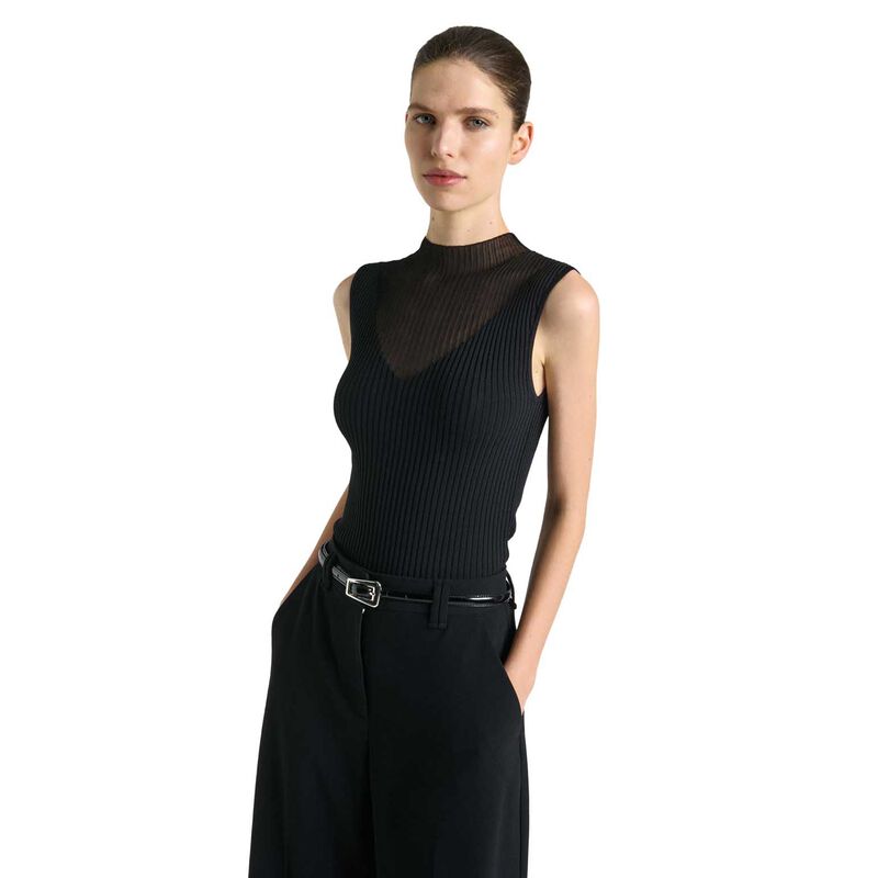 Cue Solid And Sheer Rib Knit Tank image number 0